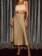 Eden Satin Skirt detail view styled for Avrienne