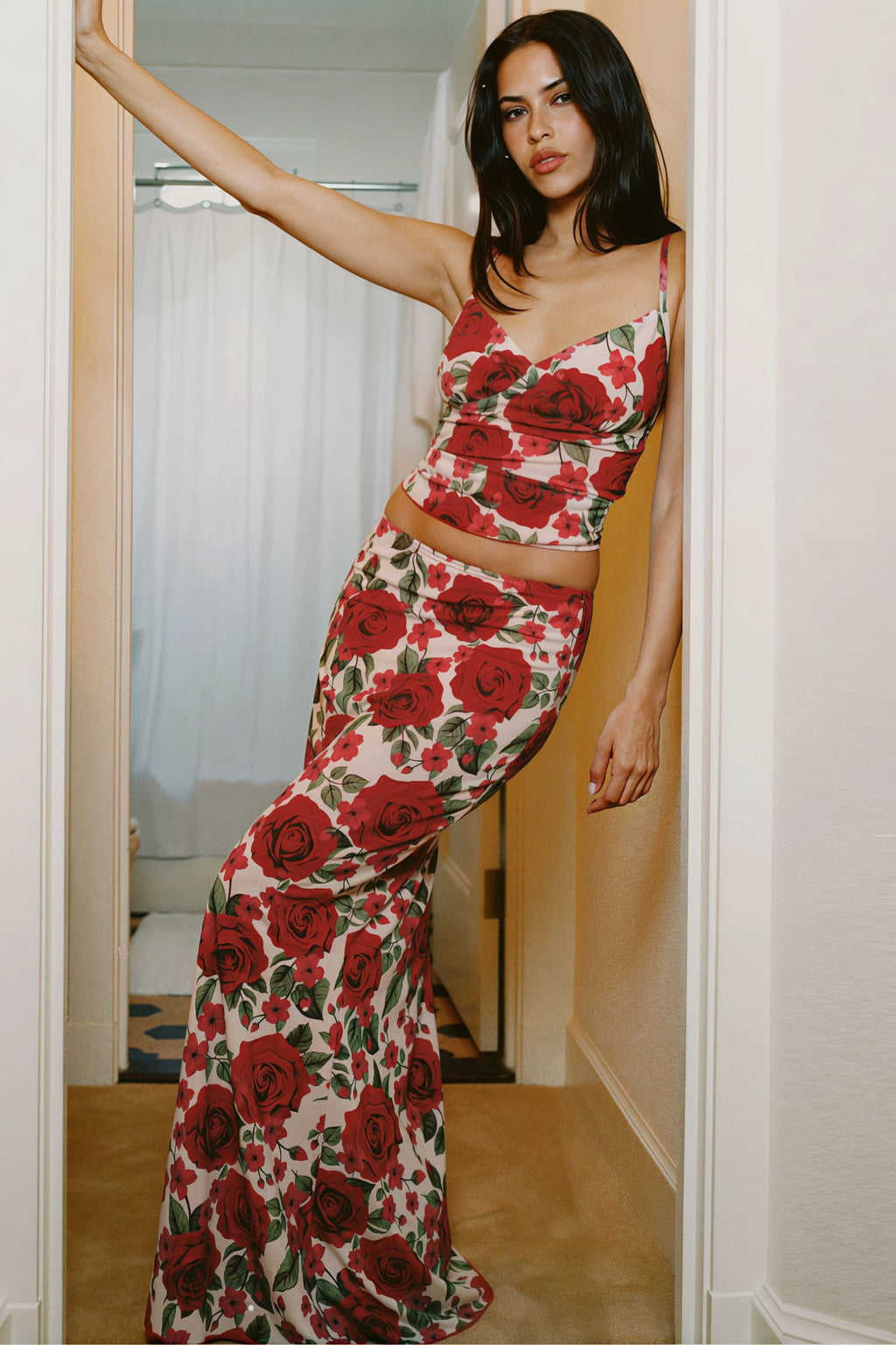Floral Print Cami Bodycon Maxi Skirt Set image 2