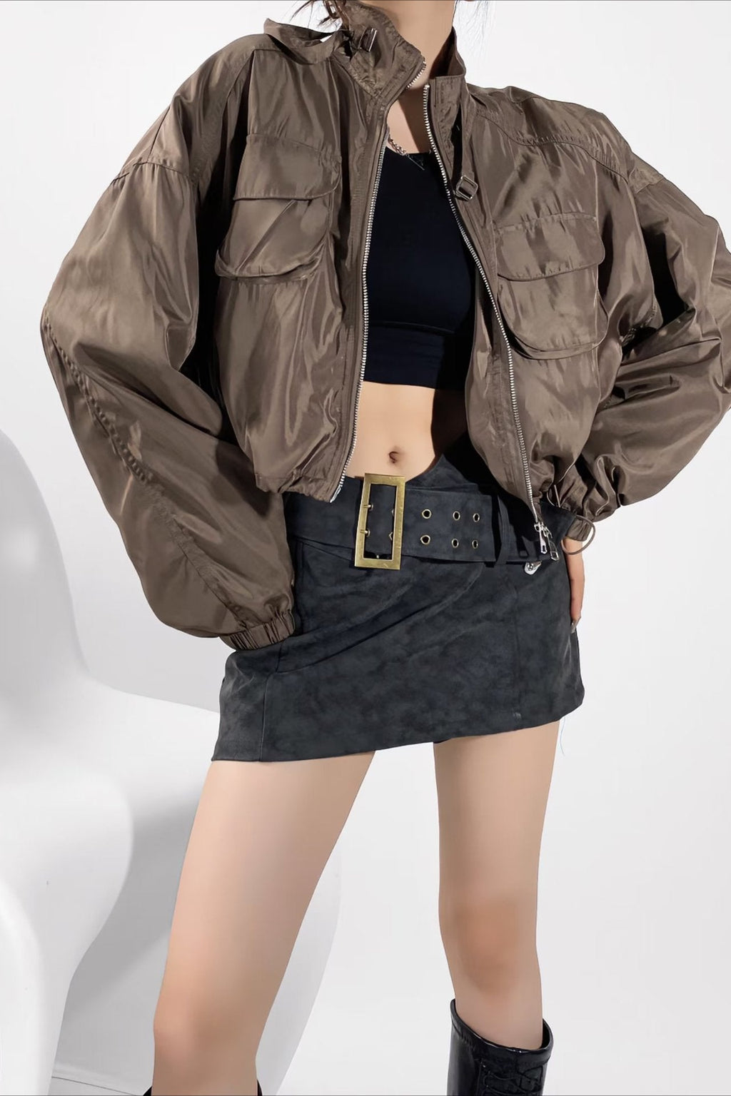 Cropped Cargo High Neck Coat image 5