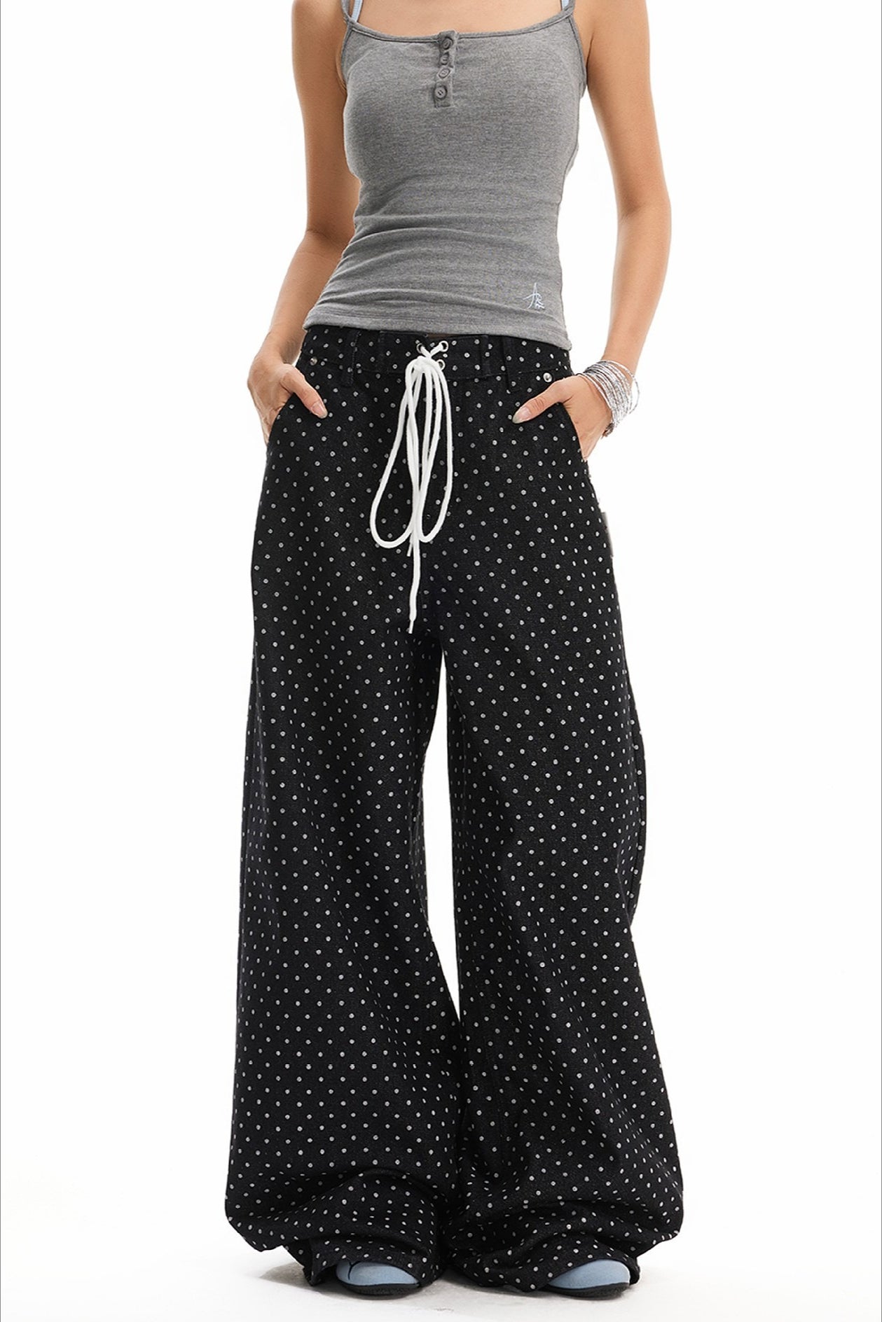 Retro Polka Dot Loose Straight Jeans image 1