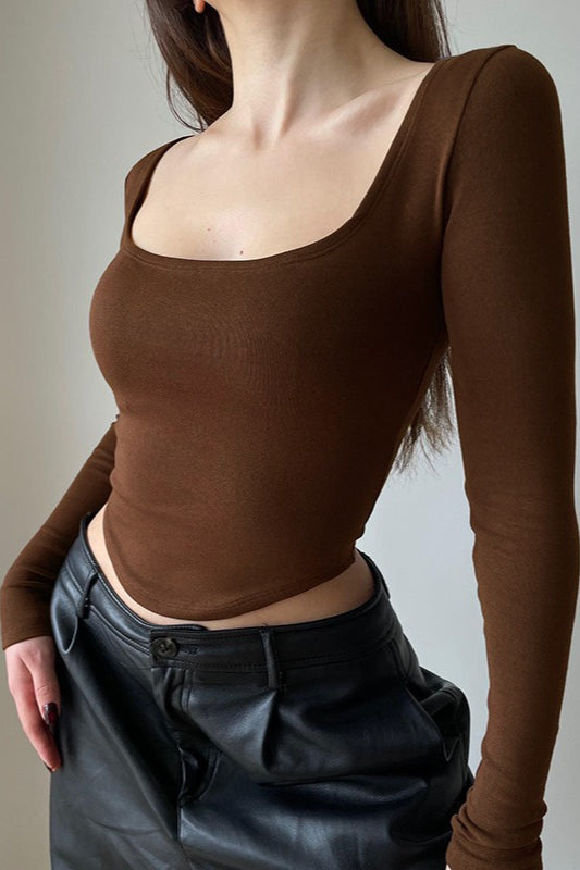 Square Neck Long Sleeve Knit Top image 1