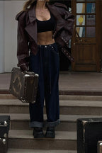 Burgundy Vintage Moto Coat image 5