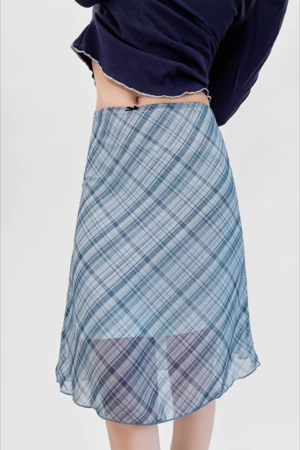 High Waist Contrast Plaid Bodycon Skirt image 1