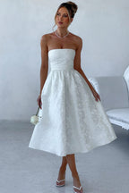 Solid Jacquard Strapless A-Line Party Dress image 10