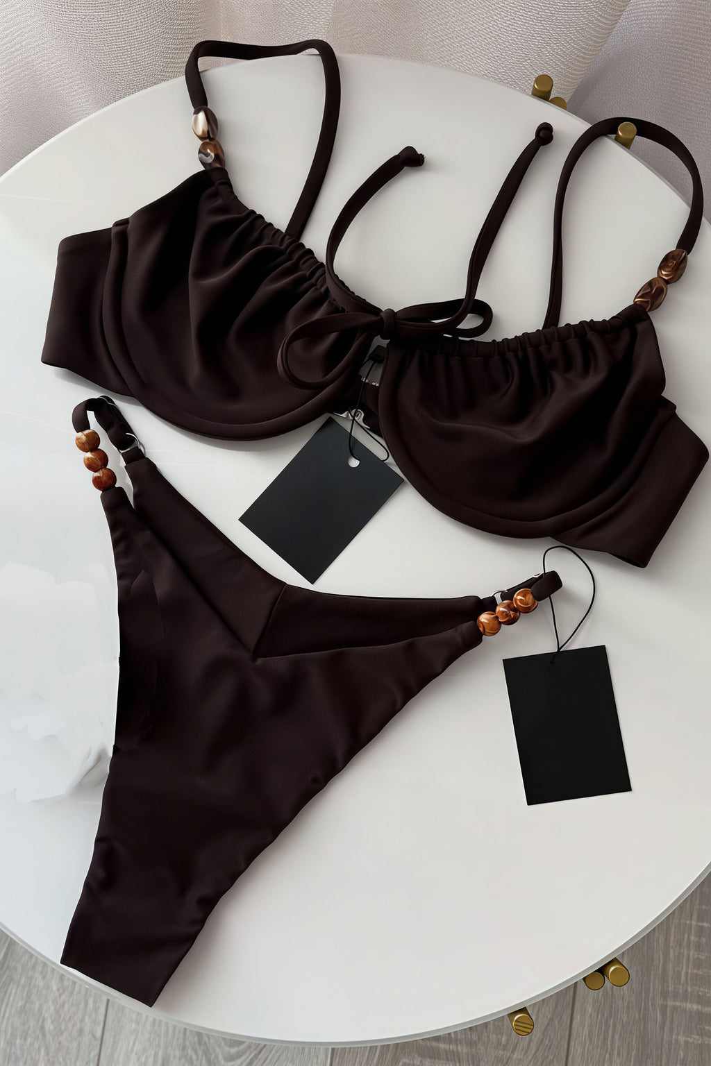Chic Solid High Waist Tie Back Bikini Sets image 5