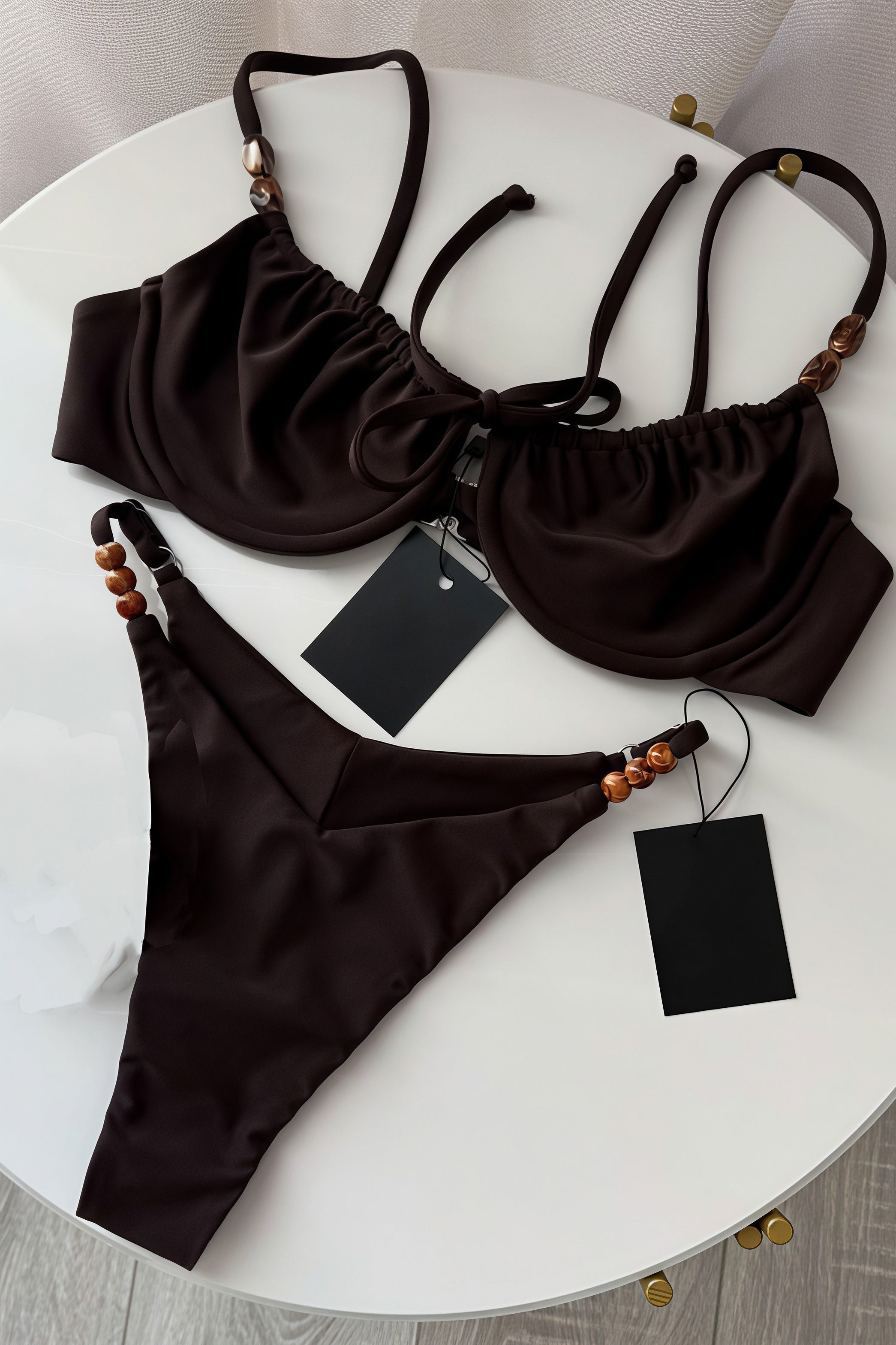 Chic Solid High Waist Tie Back Bikini Sets image 5