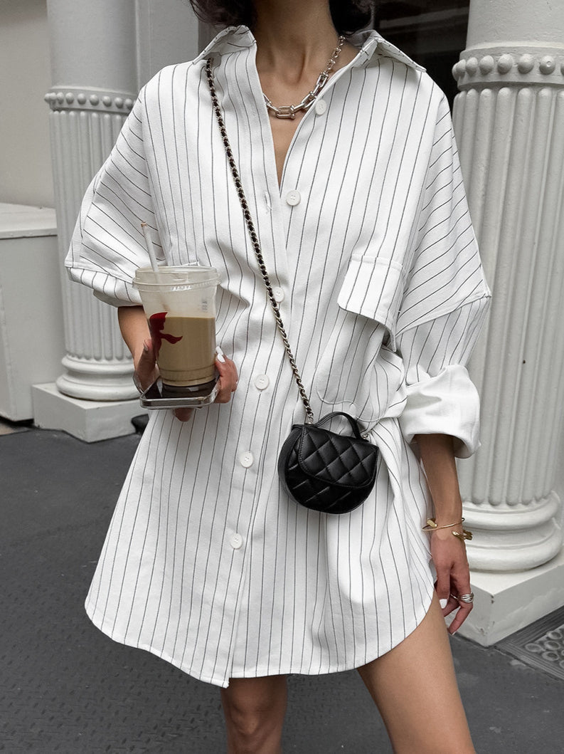 Striped Collared Oversized Shirt Blouse image 4