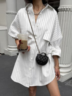 Striped Collared Oversized Shirt Blouse image 4