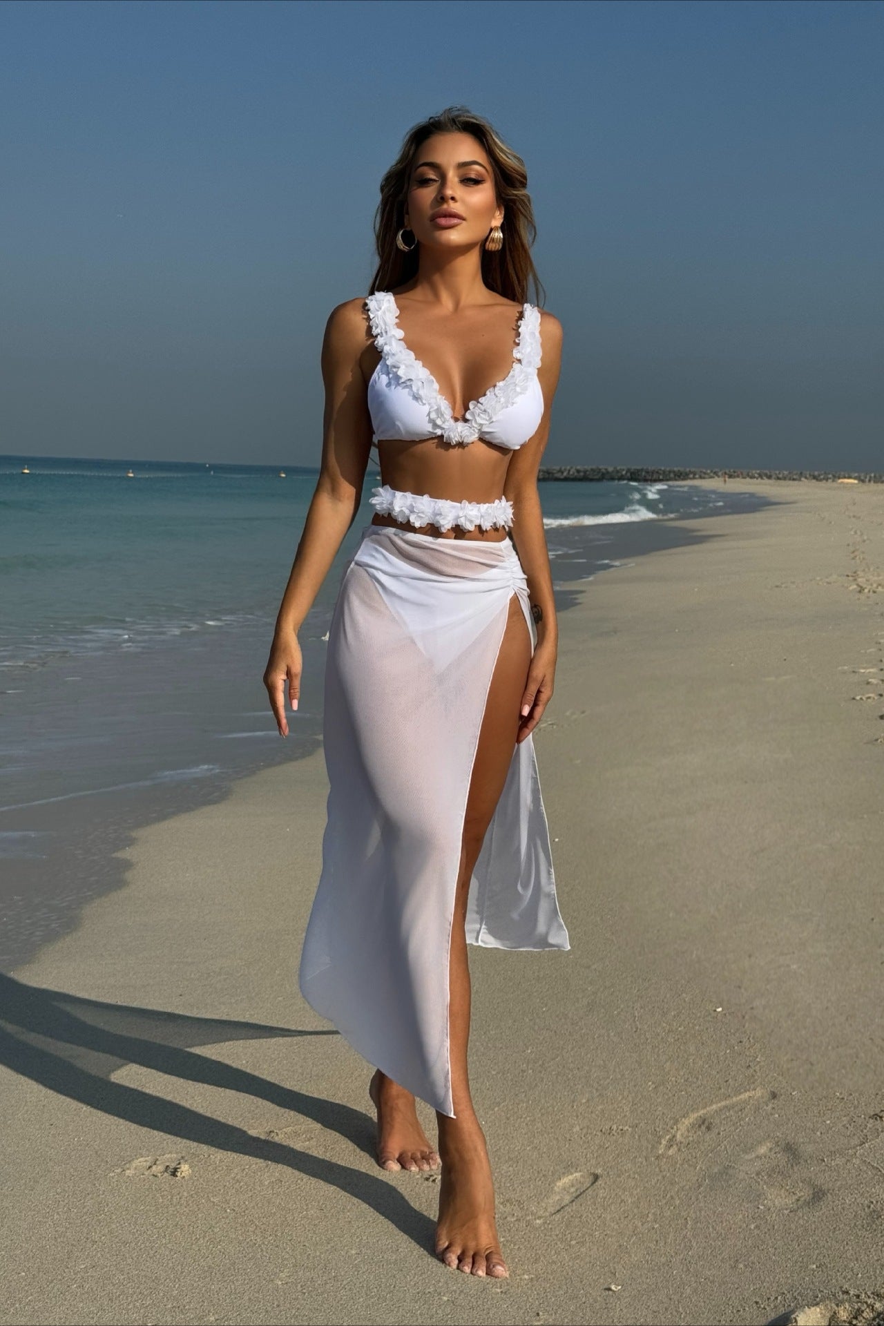 Ruffled Mesh Three Piece Swim Set image 3