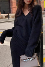 Lazy V-neck Knit Sweater Mermaid Skirt Two Piece Set image 8