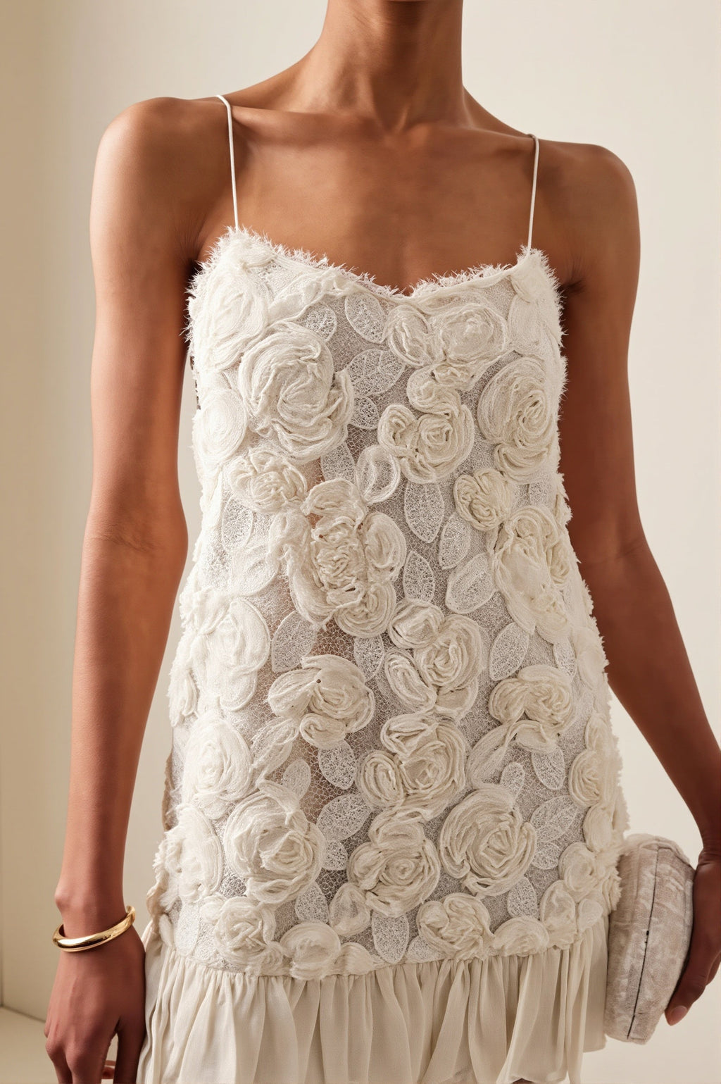 Chic Chiffon Floral Applique Cami Layered Mini Dress image 4