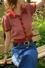 Thin Knit Turn-down Collar Short Sleeve Cardigan image 21