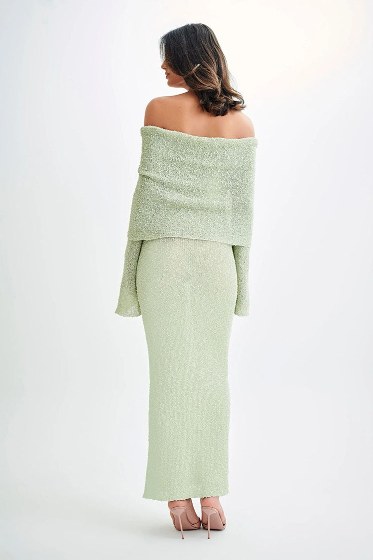 Off Shoulder One Shoulder Knit Sweater Dress image 5