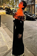 Sexy Off-shoulder Leopard Print Fur Trim Bodycon Maxi Dress image 3