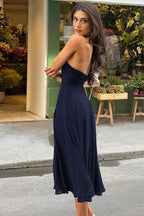 Chic Solid Halter Contrast Backless Slim Maxi Dress image 3