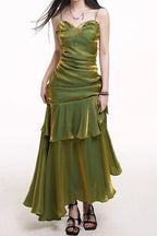 Asymmetrical Burgundy Ruffled Cami Party Dress image 7