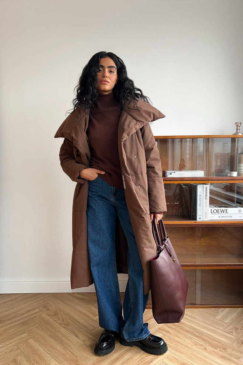 Long Stand Collar Relaxed Quilted Puffer Jacket image 2