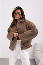 Trendy Solid Wool Pocket Elastic Snap Coat image 2