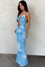 Butterfly Print Cutout Twist V Neck Cami Maxi Dress image 4