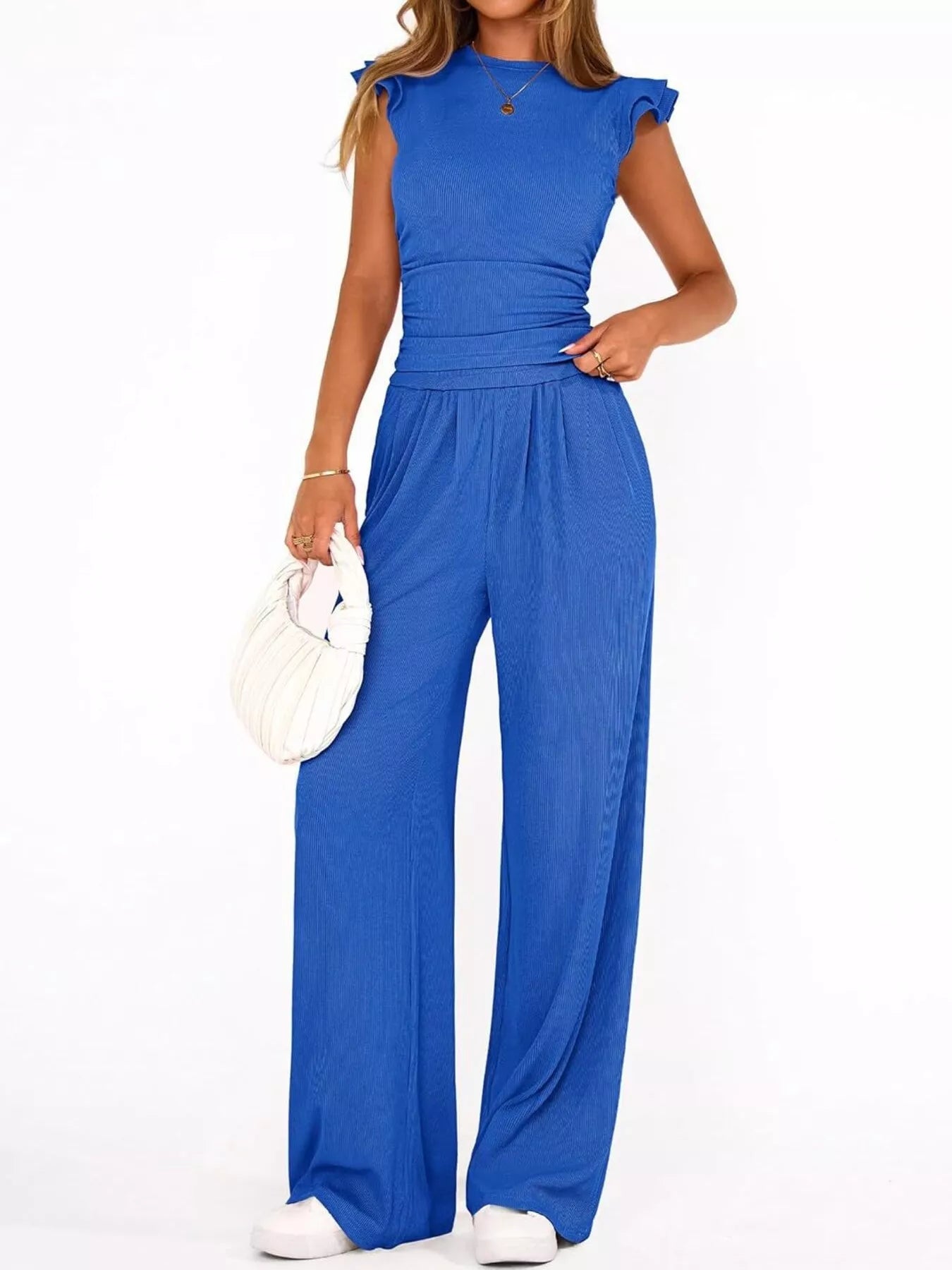 Margot Wide Leg Set detail view styled for Avrienne