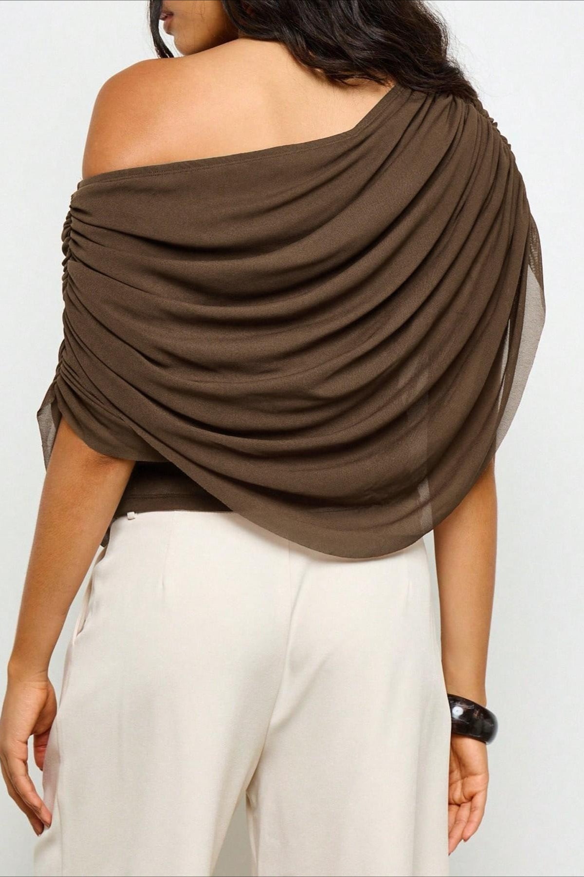 Solid Ruched Cape Loose Blouse image 3