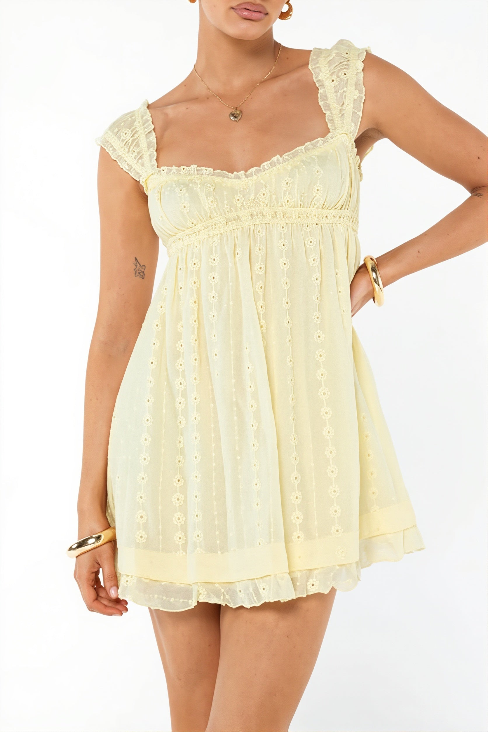 Solid Embroidered Lace Cami Mini Dress image 1
