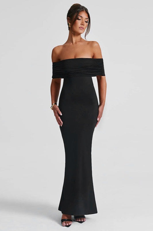 Solid Off Shoulder Ruched Formal Dress image 1