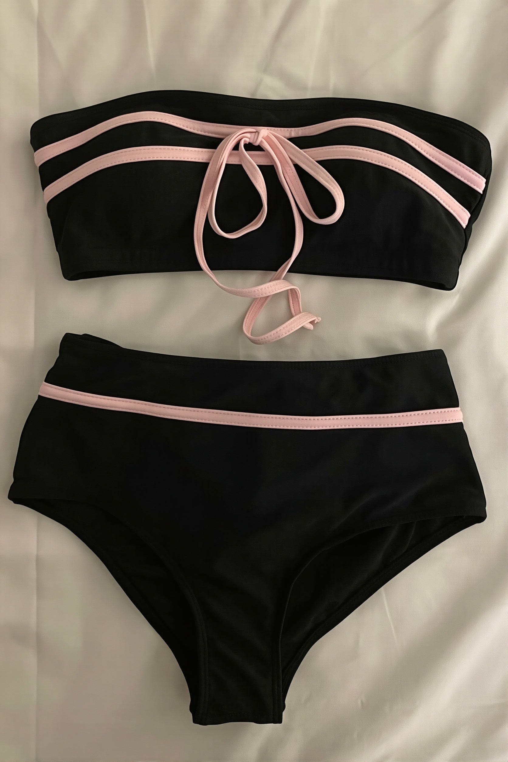 Bandeau Color Block Bow Sweet Bikini Set image 5