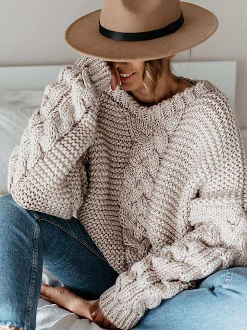 Casual Solid Color V-neck Cable Knit Sweater image 1