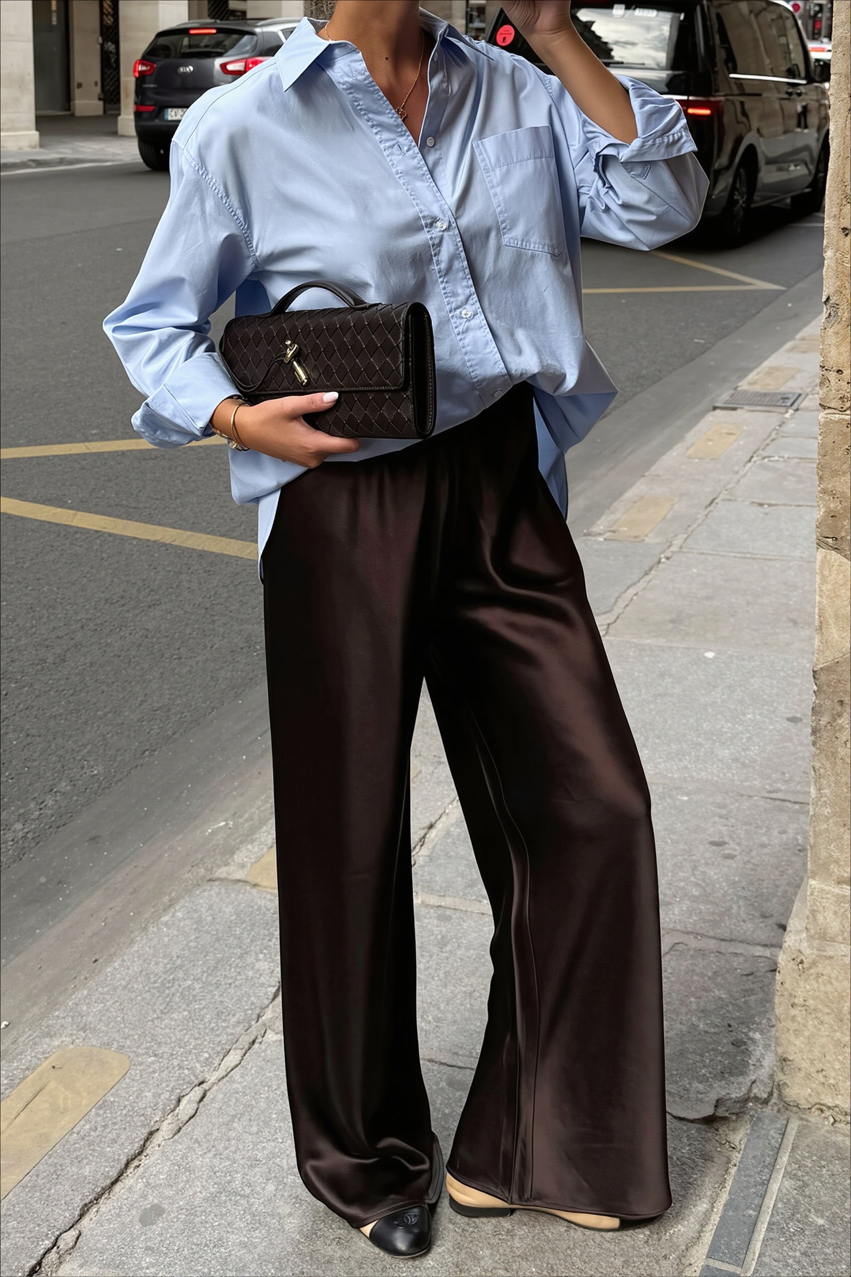 Chic Satin Straight Leg Draped Pants image 2
