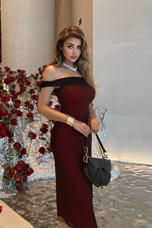 Off-Shoulder Mesh Colorblock Bodycon Party Dress image 4