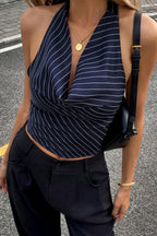 Elegant Striped Cropped Halter Top image 3