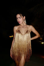 Sexy Tassel Patchwork Backless Vacation Mini Dress image 1