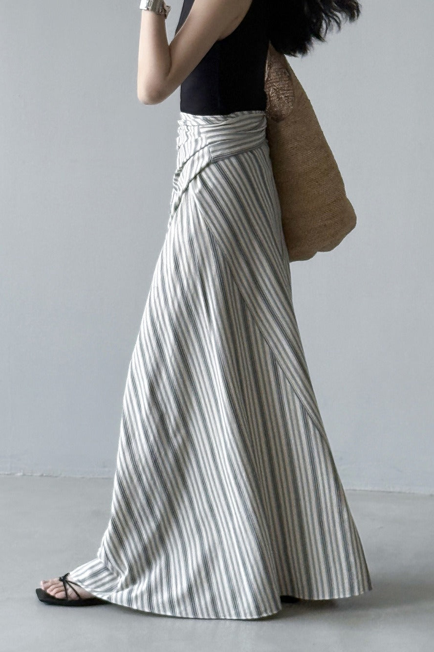 High Waist Striped Tie Waist A Line Maxi Skirt image 3
