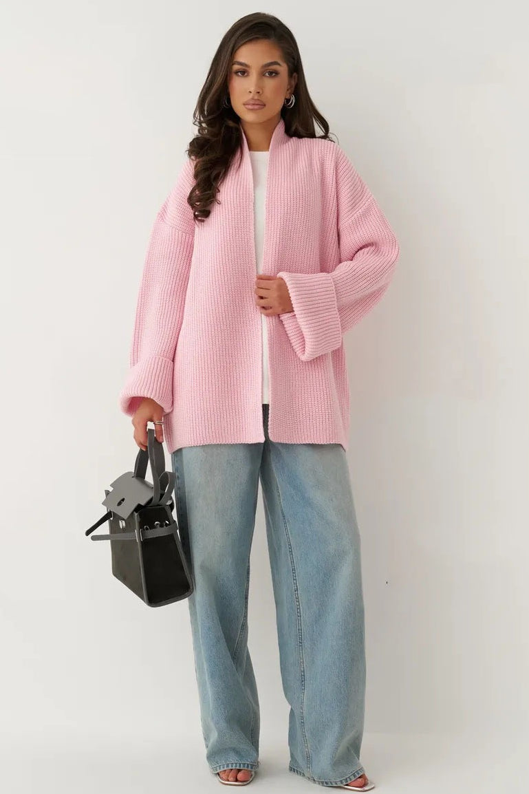 Relaxed Cozy Tie Waist Knit Cardigan image 3
