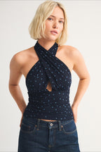 Polka Dot Multiway Tie Mesh Halter Top image 7