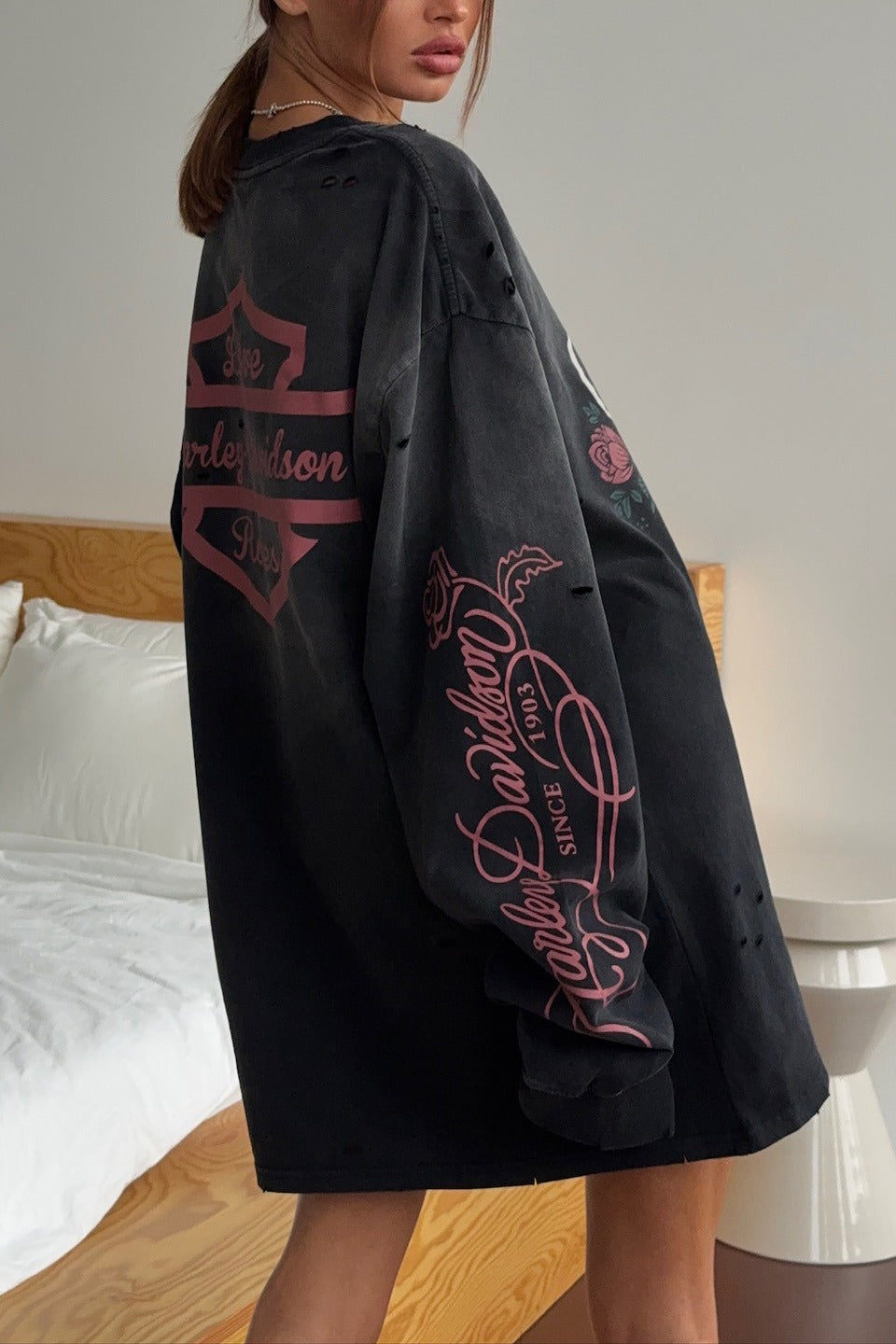 Vintage Distressed Rose Print Sweatshirt image 4