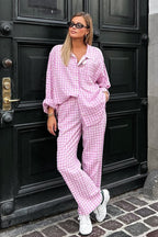 Pink Plaid Loose Casual Two Piece Set image 5