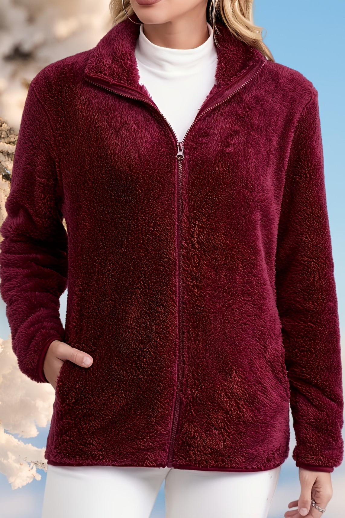 Casual Fuzzy Zipper Jacket image 3