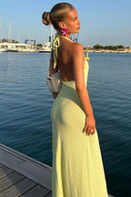 Deep V Backless High Slit Knit Boho Dress image 4