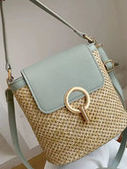 Naomi Straw Crossbody detail view styled for Avrienne