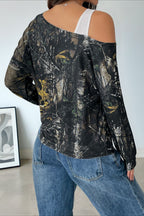 Patchwork Layered Asymmetrical Shoulder Long Sleeve Tee image 3