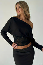 Lace Splice Off Shoulder Bat Sleeve Blouse image 6