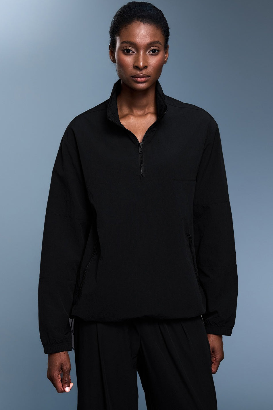 Athletic Half-Zip Solid Loose Sweatshirt image 4