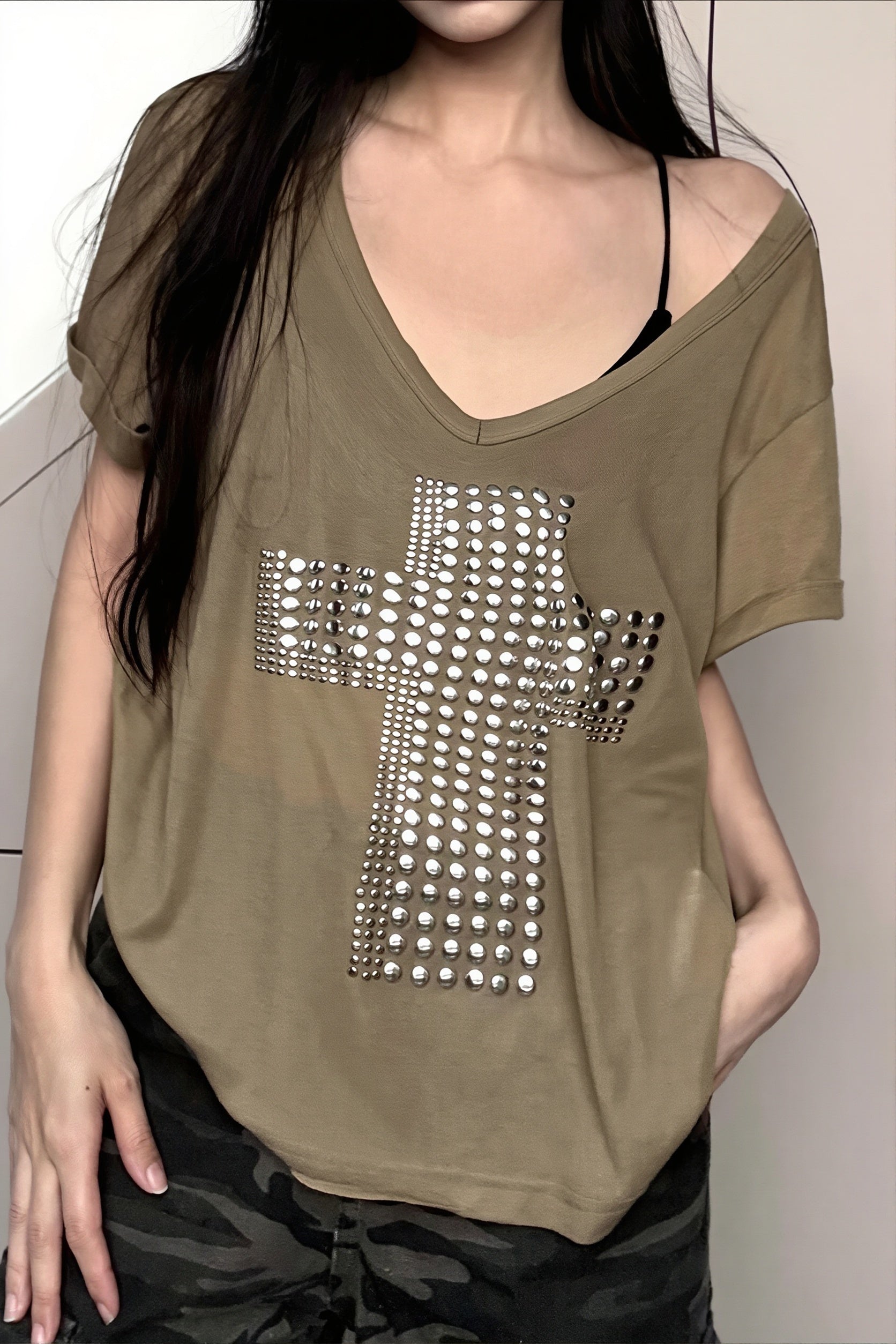 Y2K Copper Cross Print Loose T-Shirt image 2