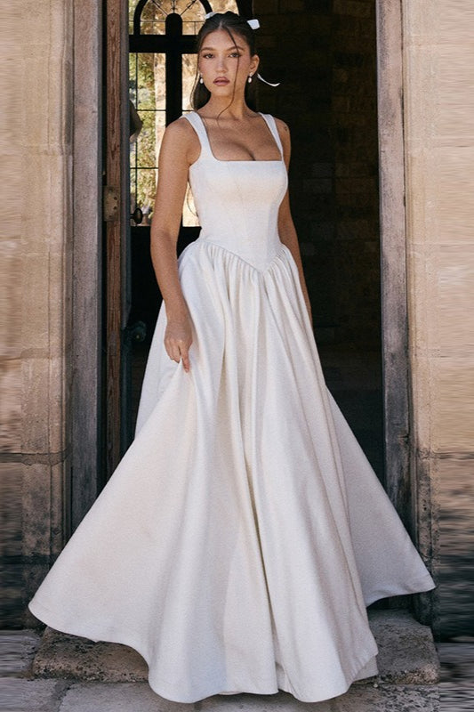 Elegant Solid A Line Long Prom Dress image 1
