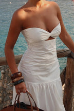 Mesh Strapless Hollow Colorblock Maxi Dress image 3