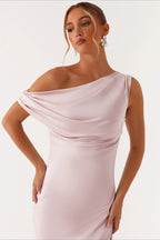Solid Asymmetric Neckline Formal Dress image 19