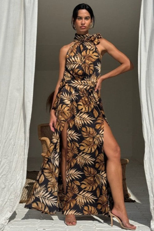 Floral Print High Slit Sexy Maxi Dress image 1