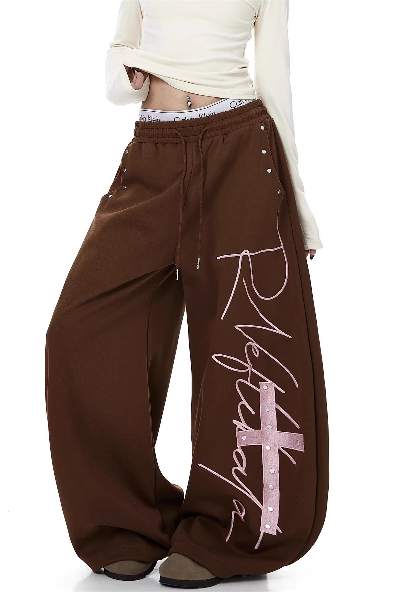 Contrast Print Curved Leg Wide Pants image 1
